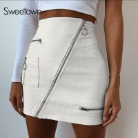 Womens Street Style A Line Skirt Summer High Waist Vogue Steampunk Leather Short Skirt White
